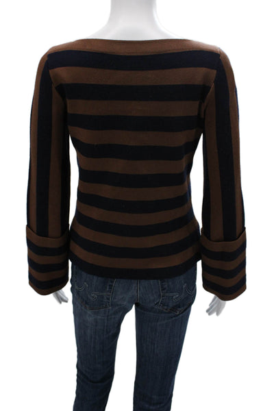 The Fold Womens Pullover Sweater Brown Striped Viscose Rayon Size S