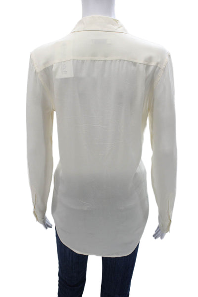 Equipment Femme Women Silk Collared Long Sleeve Blouse Basic Ivory Size XS