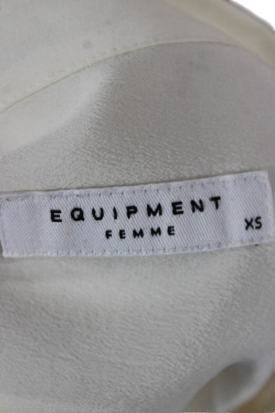 Equipment Femme Women Silk Collared Long Sleeve Blouse Basic Ivory Size XS