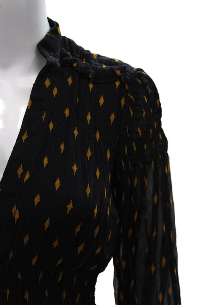 The Fold Womens Basic V Neck Argyle Viscose Long Sleeve Blouse Black Size 6