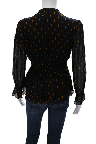 The Fold Womens Basic V Neck Argyle Viscose Long Sleeve Blouse Black Size 6