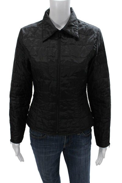 Anne Fontaine Womens Quilted Jacket Black Zip Geometric Long Sleeve Size 1