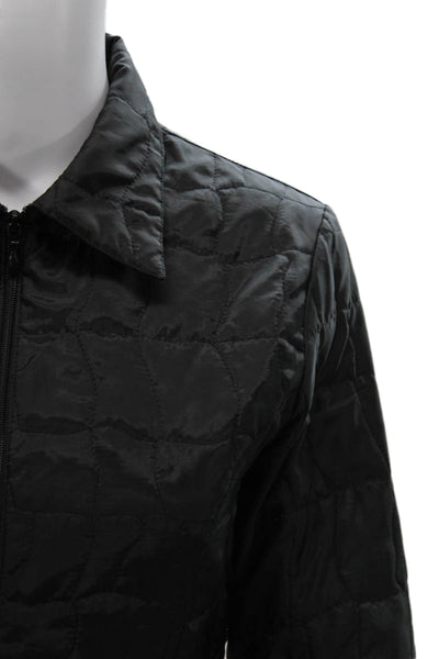 Anne Fontaine Womens Quilted Jacket Black Zip Geometric Long Sleeve Size 1