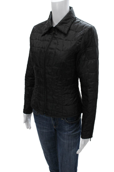 Anne Fontaine Womens Quilted Jacket Black Zip Geometric Long Sleeve Size 1