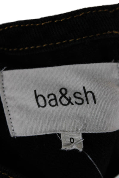 Ba&Sh Women Basic Black Cotton Round Neck 3/4 Sleeve Zip Blouse Size 0