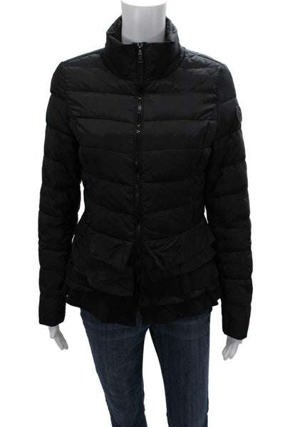 T Tahari Women Puffer Jacket Black Nylon Zip Long Sleeve Size S