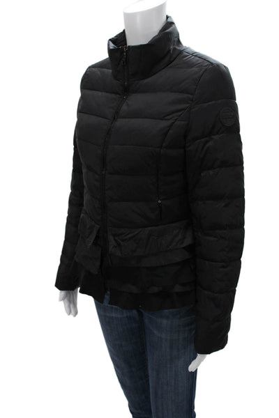 T Tahari Women Puffer Jacket Black Nylon Zip Long Sleeve Size S