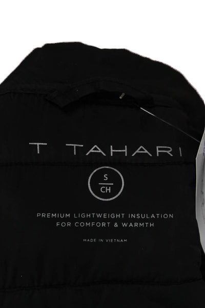 T Tahari Women Puffer Jacket Black Nylon Zip Long Sleeve Size S