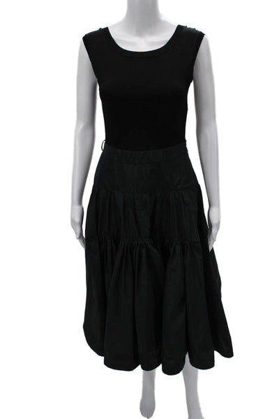 Moncler Women Peasant Skirt Black Polyester Zip Midi Size XS