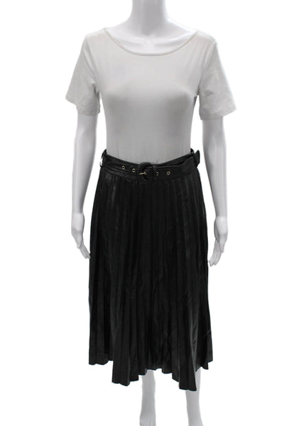 Zara Womens Pleated Midi Skirt Black Polyurethane Buckle Size S