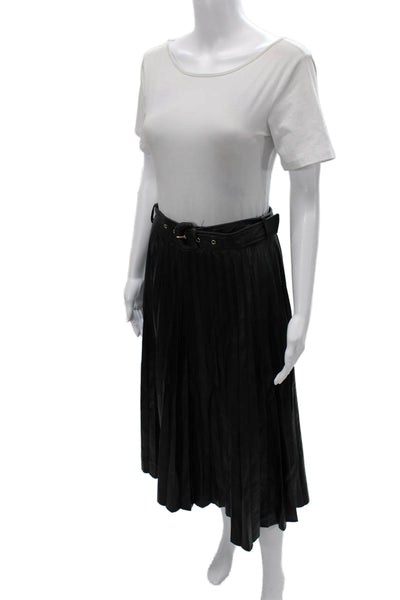 Zara Womens Pleated Midi Skirt Black Polyurethane Buckle Size S