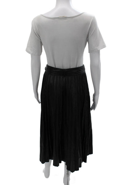 Zara Womens Pleated Midi Skirt Black Polyurethane Buckle Size S