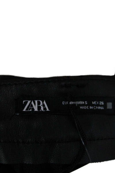 Zara Womens Pleated Midi Skirt Black Polyurethane Buckle Size S