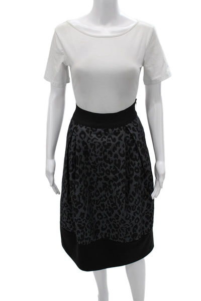 Derhy Womens Pleated Animal Print Viscose Knee Length Skirt Gray Zip Size S