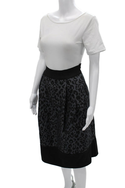 Derhy Womens Pleated Animal Print Viscose Knee Length Skirt Gray Zip Size S