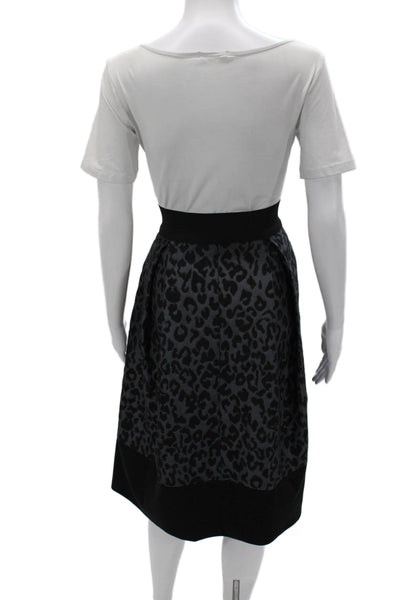 Derhy Womens Pleated Animal Print Viscose Knee Length Skirt Gray Zip Size S