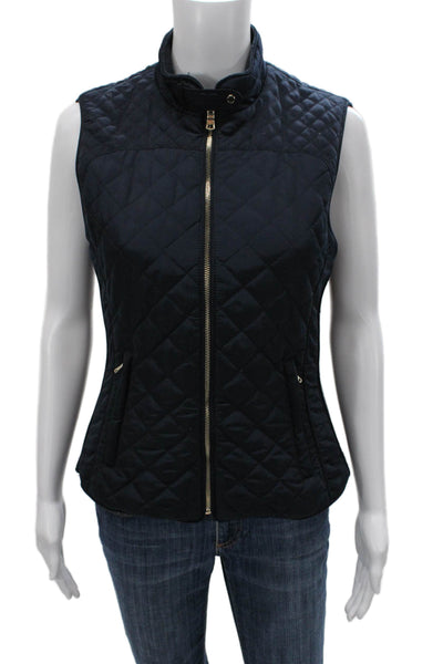 Zara Woman Women Quilted Argyle Blue Polyester Zip Vest Size M