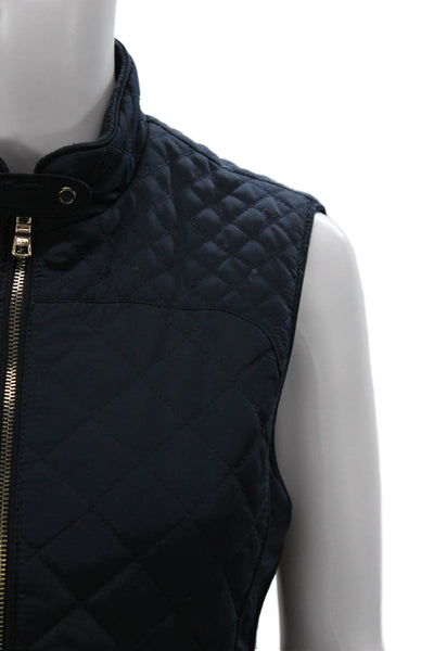 Zara Woman Women Quilted Argyle Blue Polyester Zip Vest Size M