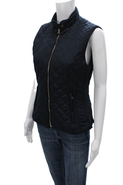 Zara Woman Women Quilted Argyle Blue Polyester Zip Vest Size M