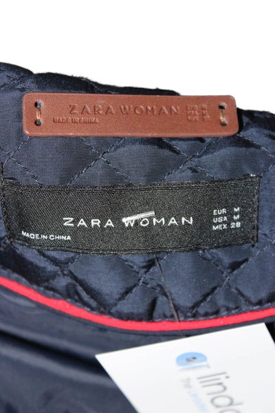 Zara Woman Women Quilted Argyle Blue Polyester Zip Vest Size M