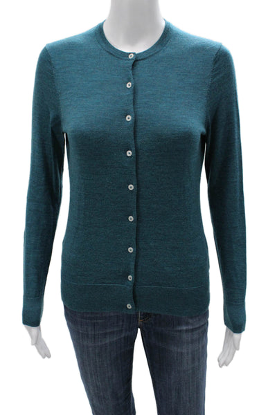Brooks Brothers Womens Cardigan Blue Merino Wool Crew Neck Long Sleeve Size S