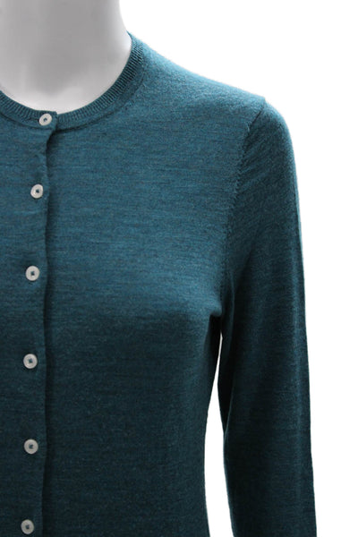 Brooks Brothers Womens Cardigan Blue Merino Wool Crew Neck Long Sleeve Size S