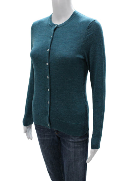 Brooks Brothers Womens Cardigan Blue Merino Wool Crew Neck Long Sleeve Size S
