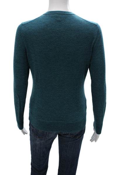 Brooks Brothers Womens Cardigan Blue Merino Wool Crew Neck Long Sleeve Size S