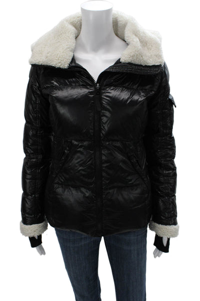 S13 NYC Womens Puffer Jacket Black Nylon Zip Long Sleeve Size S