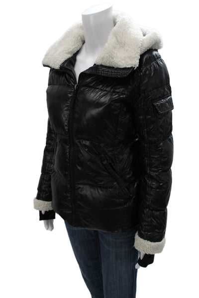 S13 NYC Womens Puffer Jacket Black Nylon Zip Long Sleeve Size S