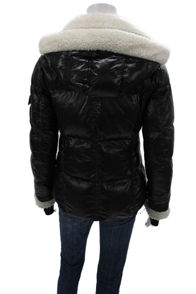 S13 NYC Womens Puffer Jacket Black Nylon Zip Long Sleeve Size S
