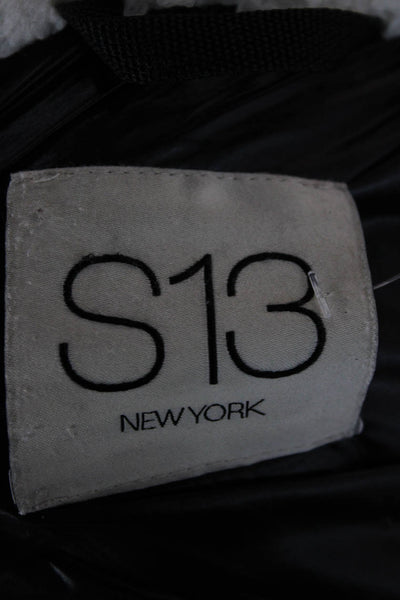 S13 NYC Womens Puffer Jacket Black Nylon Zip Long Sleeve Size S