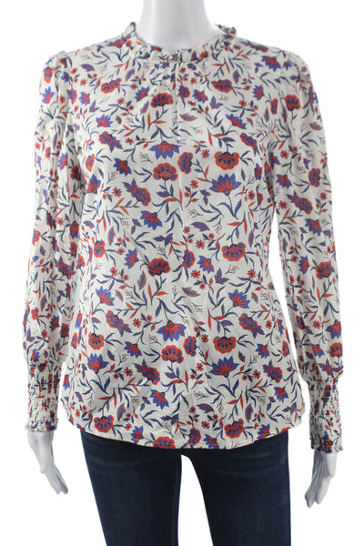 Hush Women Multicolor Floral High Neck Button Long Sleeve Basic Blouse Size 6
