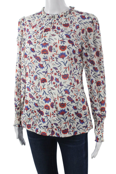 Hush Women Multicolor Floral High Neck Button Long Sleeve Basic Blouse Size 6