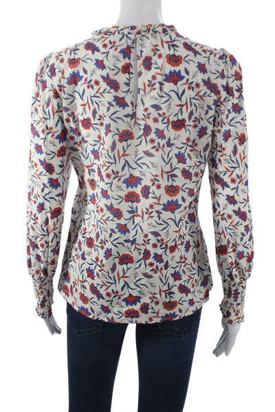 Hush Women Multicolor Floral High Neck Button Long Sleeve Basic Blouse Size 6