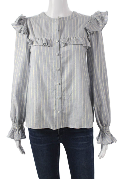ROSAE Women Blue Striped Viscose Blouse Long Sleeve Round Neck Size 34