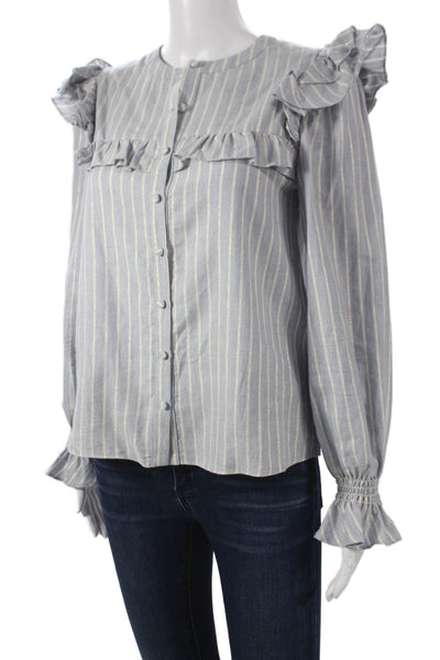 ROSAE Women Blue Striped Viscose Blouse Long Sleeve Round Neck Size 34