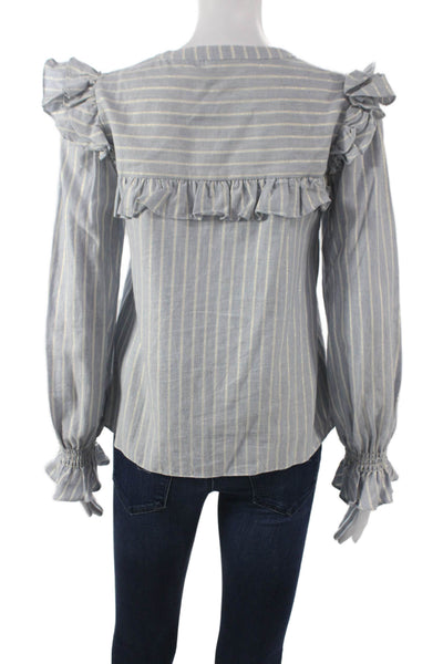 ROSAE Women Blue Striped Viscose Blouse Long Sleeve Round Neck Size 34