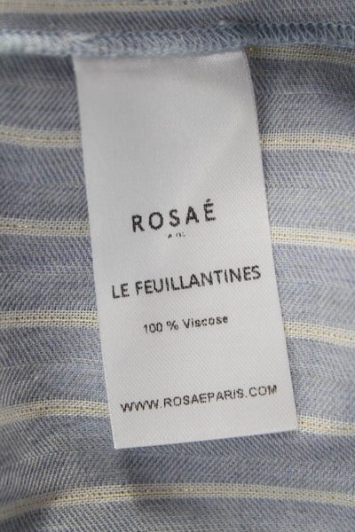 ROSAE Women Blue Striped Viscose Blouse Long Sleeve Round Neck Size 34