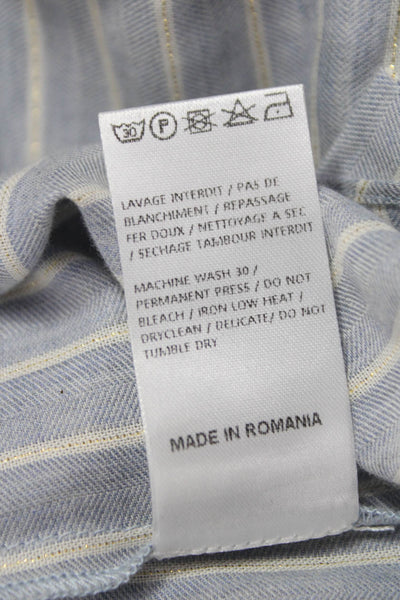 ROSAE Women Blue Striped Viscose Blouse Long Sleeve Round Neck Size 34