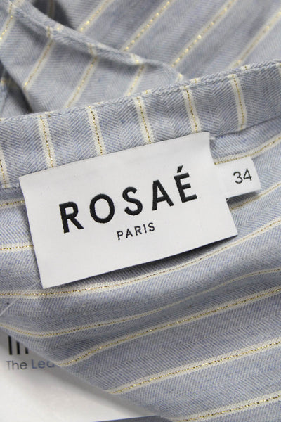 ROSAE Women Blue Striped Viscose Blouse Long Sleeve Round Neck Size 34
