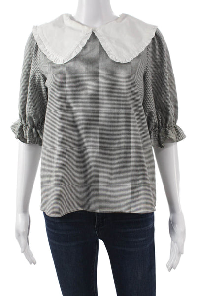 ROSAE Womens Collared Check Viscose Button 3/4 Sleeve Blouse Size 34
