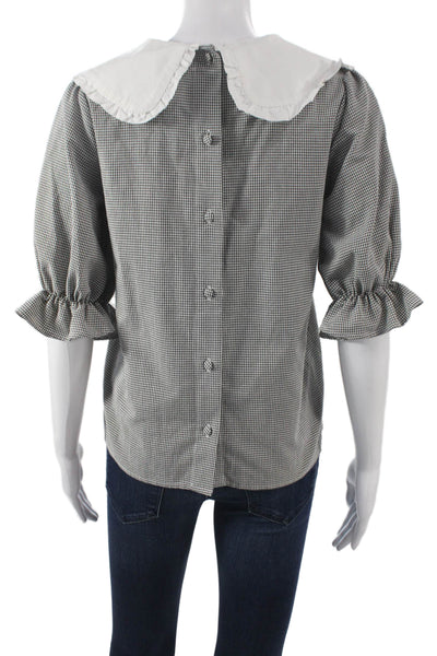 ROSAE Womens Collared Check Viscose Button 3/4 Sleeve Blouse Size 34