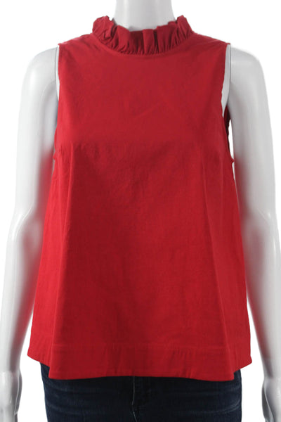 Sea New York Women Basic Linen High Neck Sleeveless Red Pullover Blouse Size 2