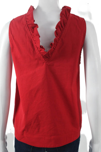 Sea New York Women Basic Linen High Neck Sleeveless Red Pullover Blouse Size 2
