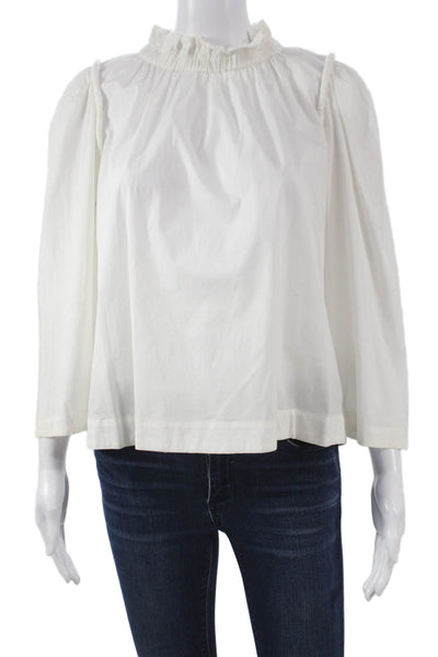 Sea New York Womens Basic Cotton High Neck 3/4 Sleeve White Blouse Size 2