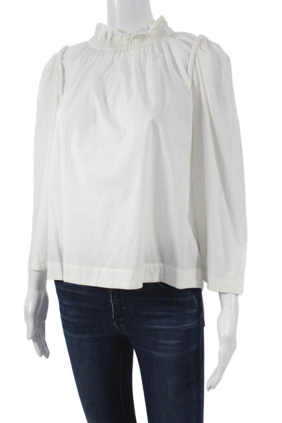 Sea New York Womens Basic Cotton High Neck 3/4 Sleeve White Blouse Size 2