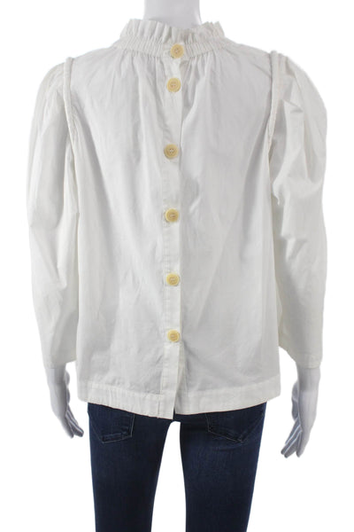 Sea New York Womens Basic Cotton High Neck 3/4 Sleeve White Blouse Size 2