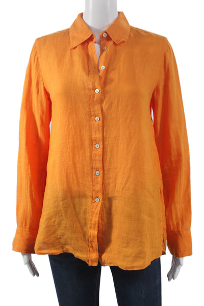 Massimo Dutti Women Orange Linen Collared Basic Button-Up 3/4 Sleeve Size 2