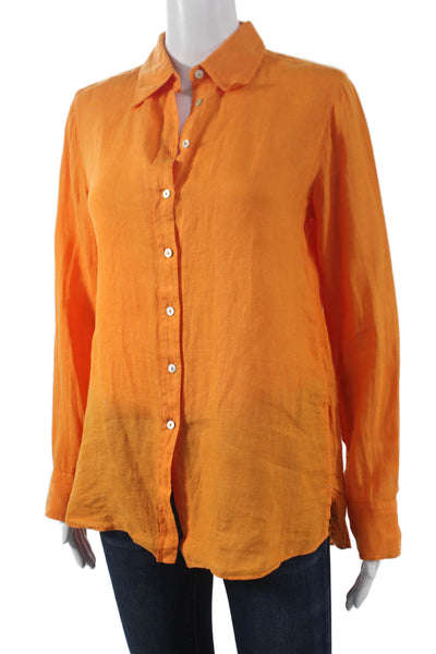 Massimo Dutti Women Orange Linen Collared Basic Button-Up 3/4 Sleeve Size 2